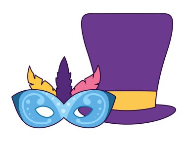 İzole Mardi Gras maskesi ve şapka vektör tasarımı