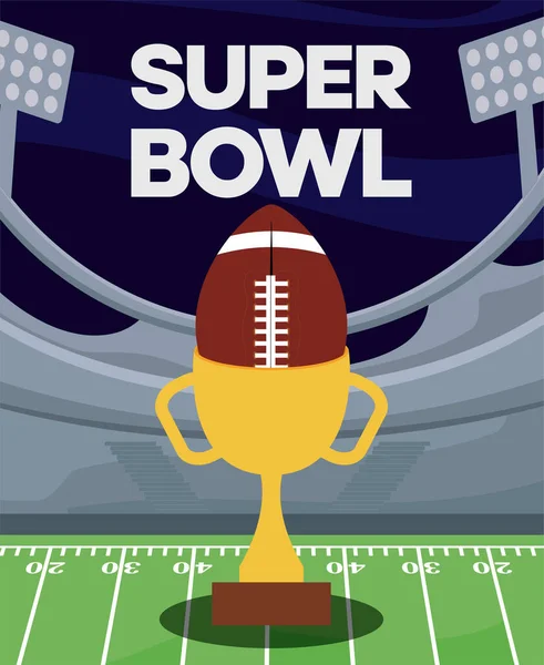 Super bowl ball and trophy over field vector design — Stock Vector