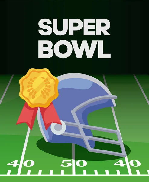 Super bowl casco y sello de oro sello sobre el diseño de vectores de campo — Archivo Imágenes Vectoriales