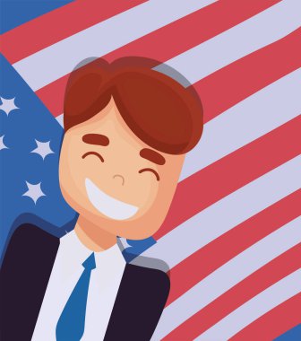 Man cartoon and flag of usa happy presidents day vector design