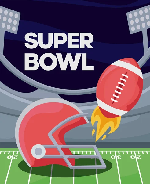 Super Bowl kaskı ve top saha vektör tasarımında — Stok Vektör
