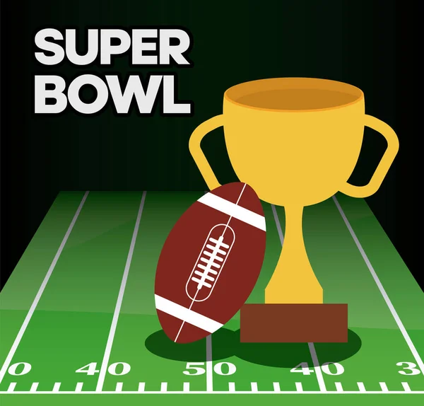 Super bowl ball and trophy over field vector design — Stock Vector