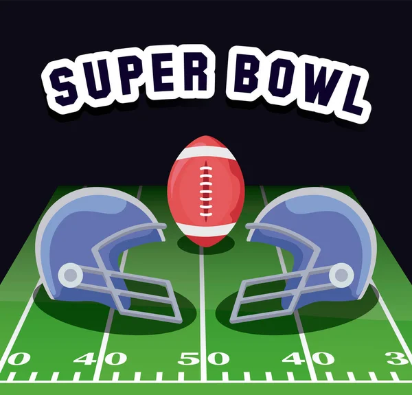 Super Bowl cascos y bola sobre diseño de vectores de campo — Archivo Imágenes Vectoriales