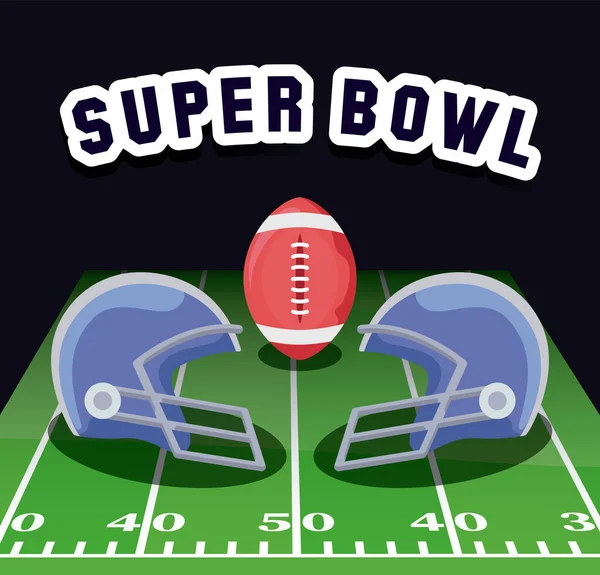 Super bowl helmets and ball over field vector design — Stock Vector