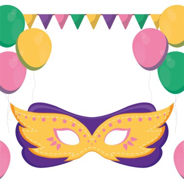 İzole Mardi Gras maskesi ve balon vektör tasarımı