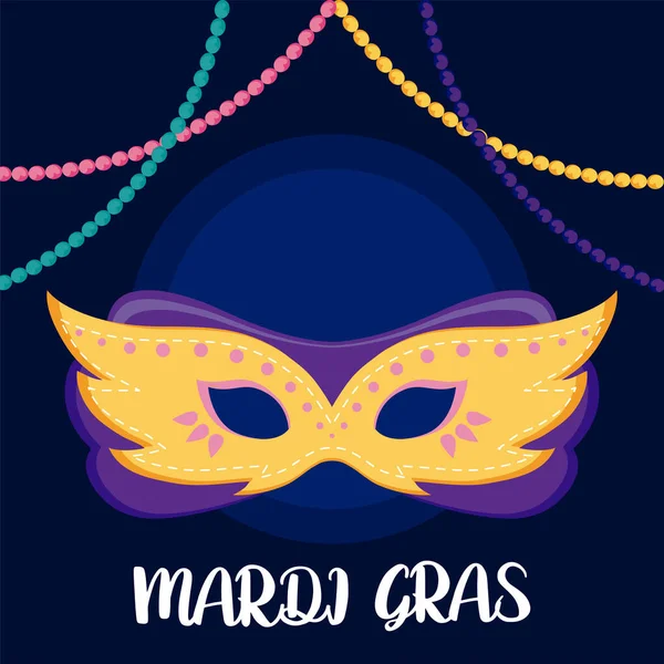 Mardi Gras Maske mit Halsketten Vektor-Design — Stockvektor