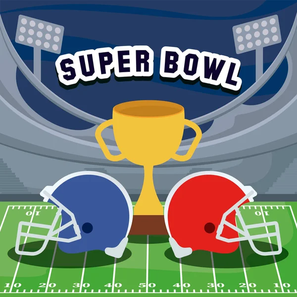 Super Bowl kaskları ve kupa alan vektör tasarımı üzerinde — Stok Vektör