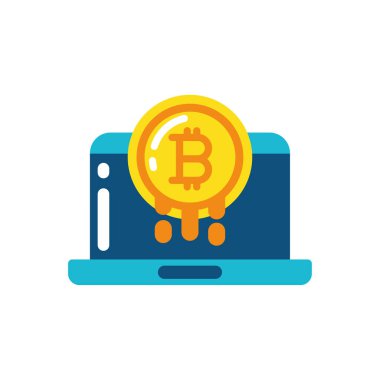 İzole edilmiş bitcoin ve dizüstü bilgisayar vektör tasarımı