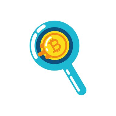 Isolated bitcoin inside lupe vector design