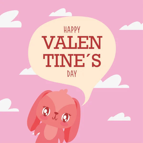 Šťastný Valentines králičí karikatura s bublinou vektorový design — Stockový vektor