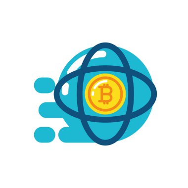 Atom vektör tasarımında izole edilmiş bitcoin