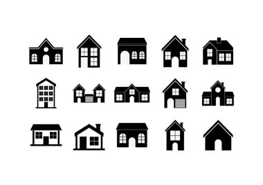 İzole edilmiş evler pencere ve kapı vektör tasarımlı siluetleri ayarlar