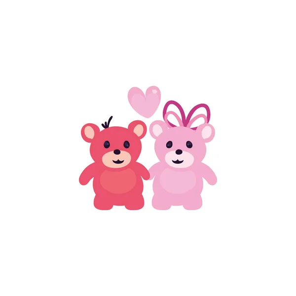 Μεμονωμένες αρκούδες κινούμενα σχέδια ζευγάρι με καρδιά διανυσματικό σχεδιασμό — Διανυσματικό Αρχείο