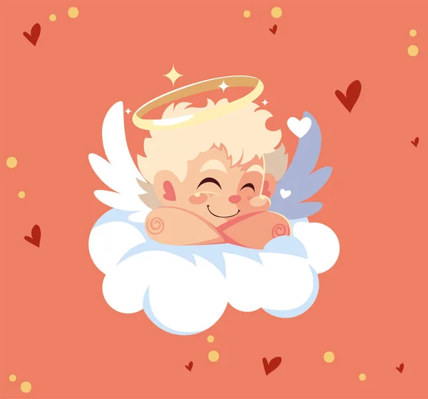 Feliz San Valentín rubio Cupido dibujos animados sobre diseño de vectores de nubes — Archivo Imágenes Vectoriales