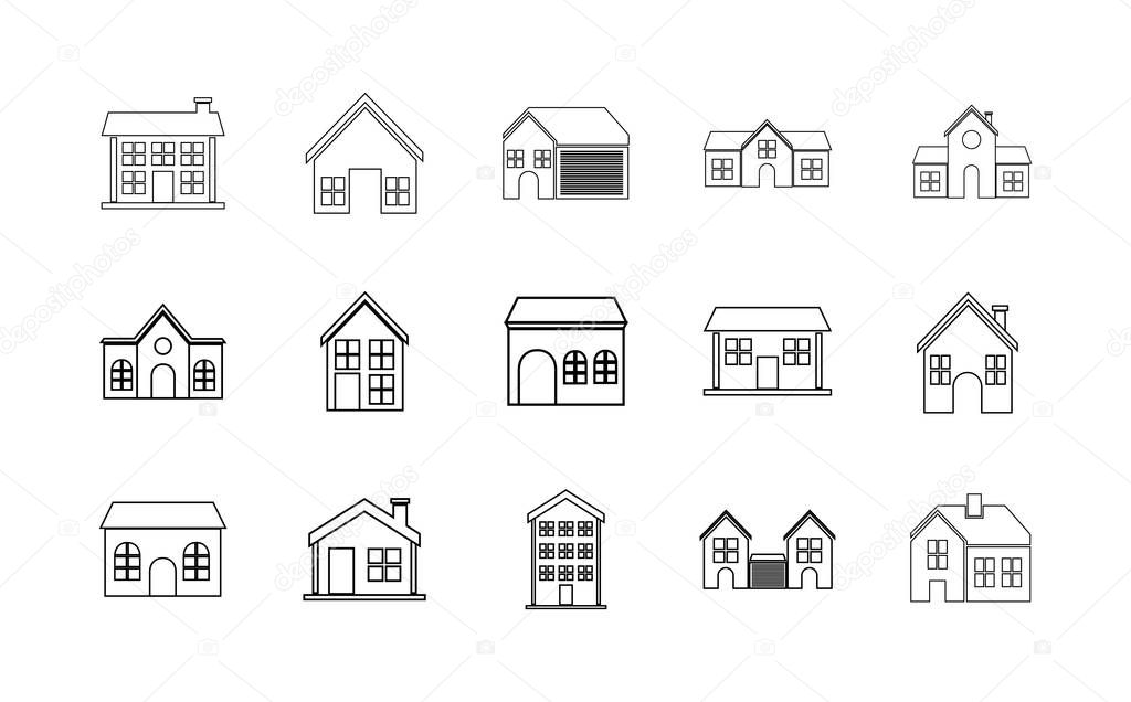 Isolated set of houses with windows and door vector design