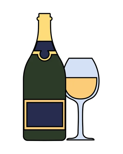 Láhve a sklenice vína na bílém pozadí — Stockový vektor