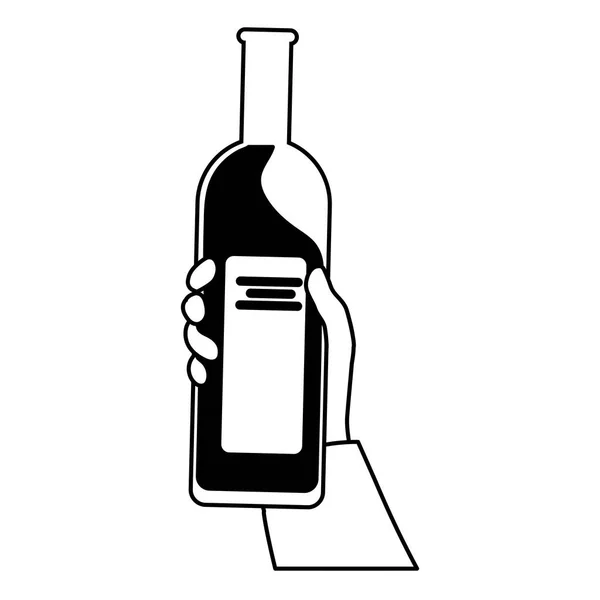 Main tenant une bouteille de vin sur fond blanc — Image vectorielle