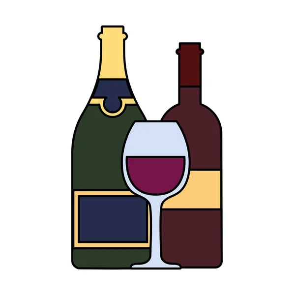 Μπουκάλι και ποτήρι κρασί σε λευκό φόντο — Διανυσματικό Αρχείο