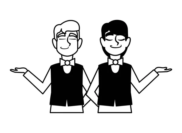 Άνδρες σερβιτόροι με στολή σε διαφορετικές στάσεις — Διανυσματικό Αρχείο