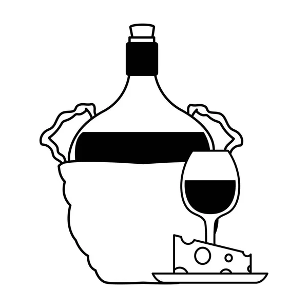 Bottle of wine in wicker basket on white background — 图库矢量图片