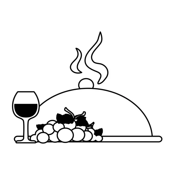 Bicchiere di vino con uva e vassoio server su sfondo bianco — Vettoriale Stock