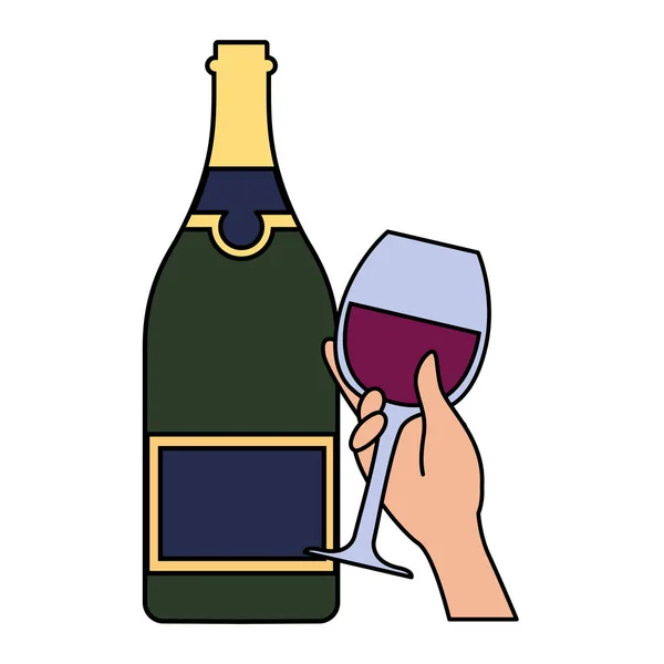 Láhev vína s vinnou sklovinou, národní den vína — Stockový vektor