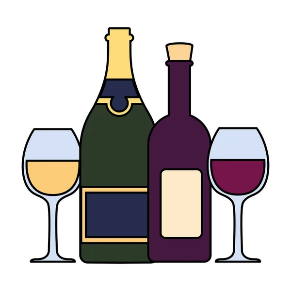 Uppsättning vin flaska med vinäger på vit bakgrund — Stock vektor