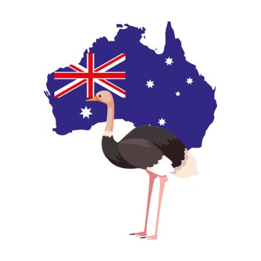ostrich with map of australia in the background