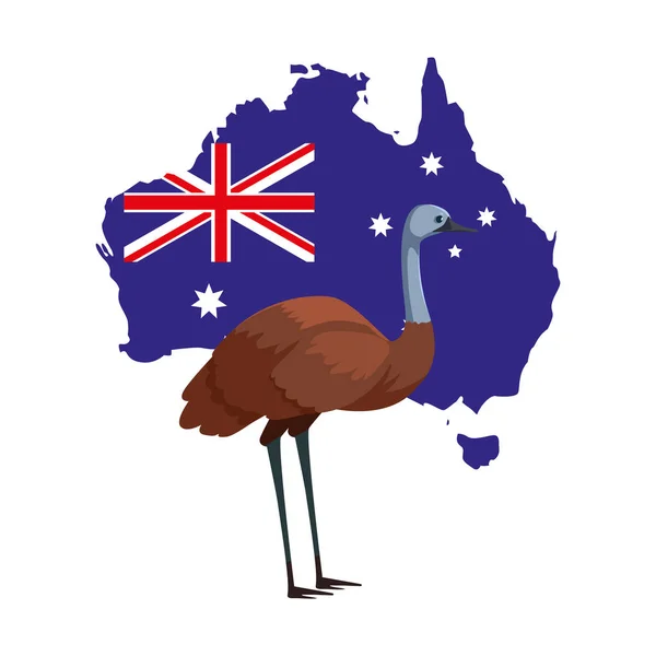 Emu mit Karte von Australien im Hintergrund — Stockvektor