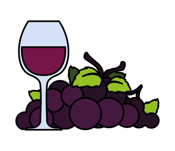 Copo de vinho com uvas no fundo branco —  Vetores de Stock