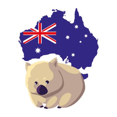 wombat with map of australia in the background