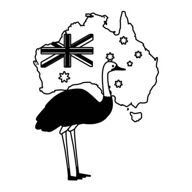 emu with map of australia in the background