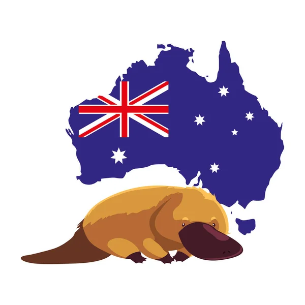 Schnabeltier mit Landkarte von Australien im Hintergrund — Stockvektor