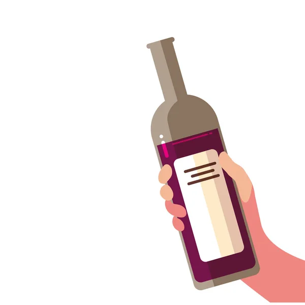 Ruka drží láhev vína na bílém pozadí — Stockový vektor