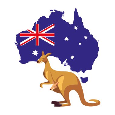 kangaroo with map of australia in the background