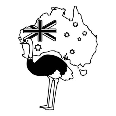 ostrich with map of australia in the background