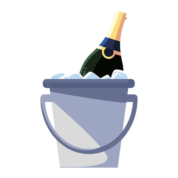 Láhev vína uvnitř kbelík s ledem na bílém pozadí — Stockový vektor
