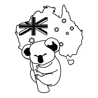 cute koala with map of australia in the background