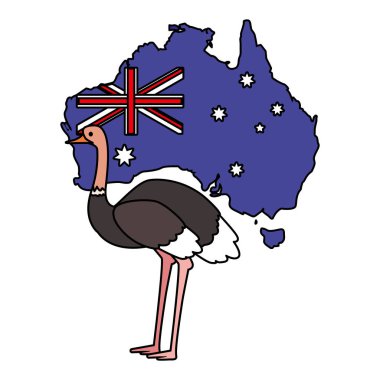 ostrich with map of australia in the background