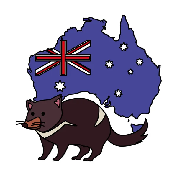 Tasmanischer Teufel mit Landkarte von Australien im Hintergrund — Stockvektor