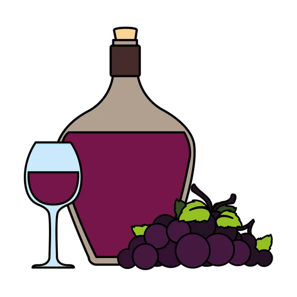 Botella y copa de vino con uvas — Archivo Imágenes Vectoriales