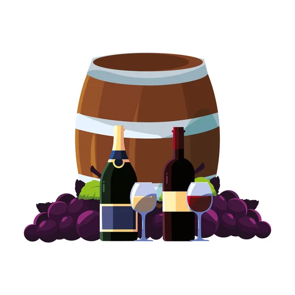 Barrel with bottle of wine on white background — Stock Vector