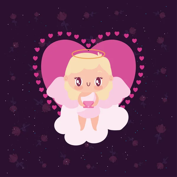 Happy valentines blond cupid cartoon over cloud vector design — 스톡 벡터