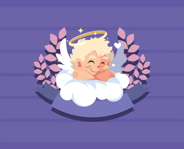 Happy valentines blond cupid cartoon over cloud vector design — Stockový vektor