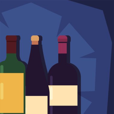 Etiketli şarap şişeleri vektör tasarımı