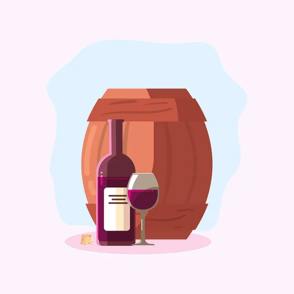 Wine bottle barrel and cup vector design — 스톡 벡터