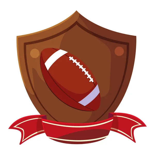 American Football Ball im Schild mit Schleife — Stockvektor