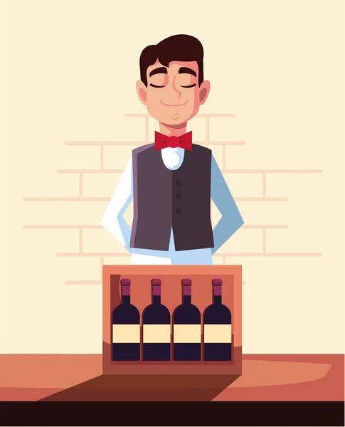 Σερβιτόρος με vector design φιαλών κρασιού — Διανυσματικό Αρχείο