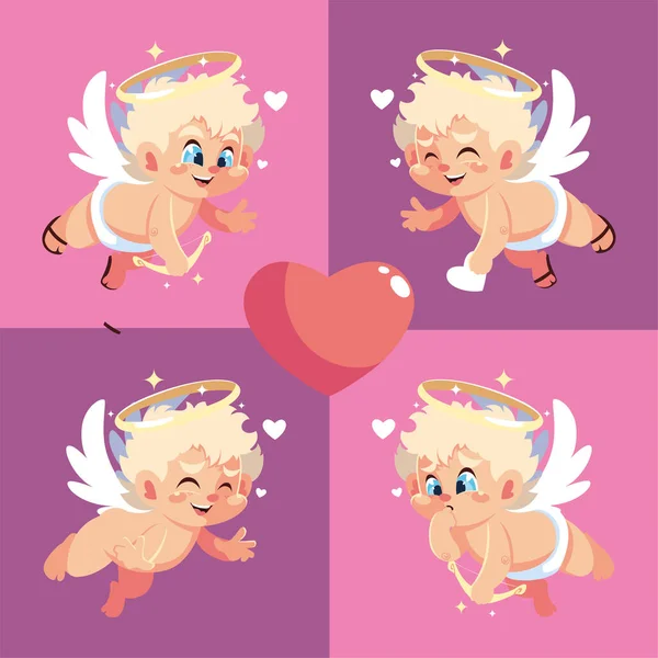 Happy Valentines blond cupids cartoons vector design — стоковый вектор