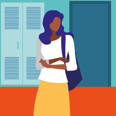 Okul dolabının önündeki kız öğrenci vektör tasarımı